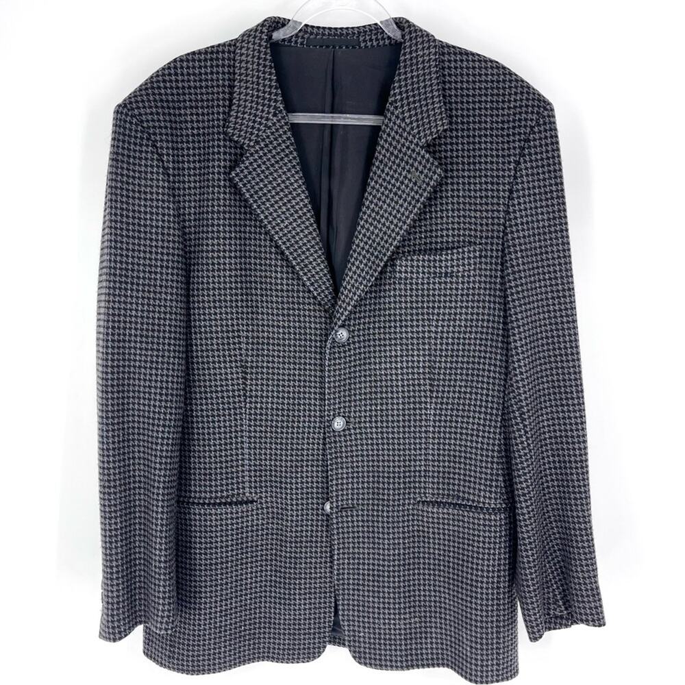 BOSA Le Collezioni Wool Blend Houndstooth Sport Coat Black Grey Light Blue 42L
